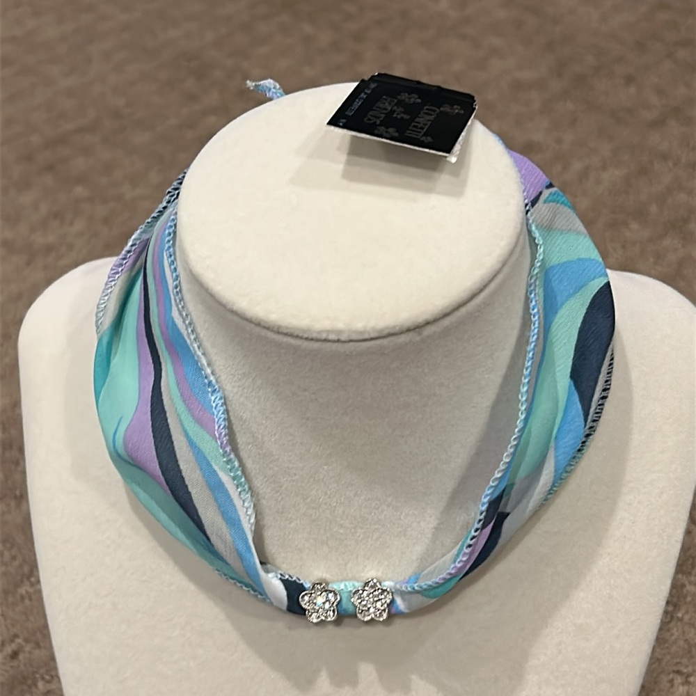 NWT Confetti & Friends Bandana Pucci Style Fabric & Rhinestone Choker Necklace
